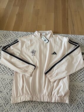 adidas Pale Beige Nebraska Cornhusker Windbreaker with Black Stripe Accents